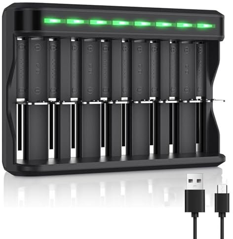 BONAI Cargador Pilas Recargables Universal, Inteligente LED Carga Rápida Cargador de Pilas con Salida USB para AA AAA SC C D Ni-MH/Ni-CD