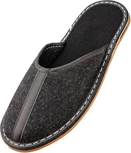 APREGGIO Pantuflas Hombre Talla 49 Negro Marrón - Pantuflas de Fieltro Hombre - Pantuflas de Fieltro Hechas a Mano Hombre