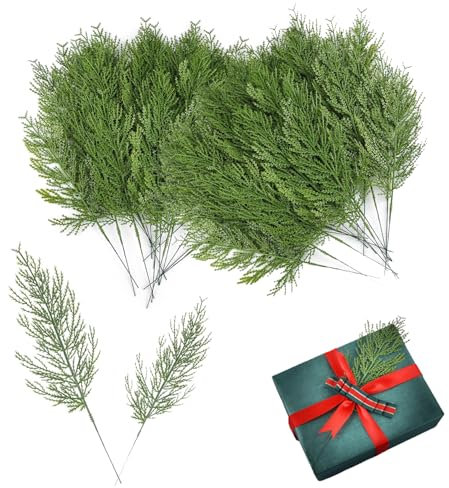 RHQFDM 50 ramas de abeto artificiales, 34 cm, plantas de plástico verde, decoración para bodas, jardines, oficina, Navidad
