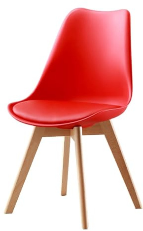 Juego de 4 sillas de comedor modernas con tapicería de piel sintética y patas de madera de haya para comedor, sala de estar, dormitorio, cocina, color rojo