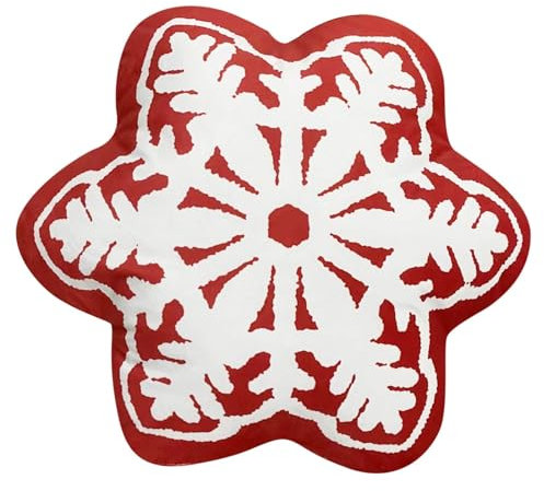 Schneeflockenförmiges Wurfkissen, samtbesticktes Schneeflockenkissen, dekoratives Kissen für Couch, Wohnzimmer, Bett Polstar (Red, M)