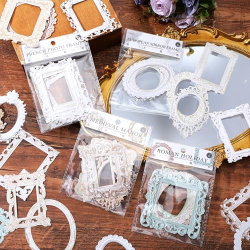 40 Sheets Lace Frames Vintage Hollow Embossed Photo Frame Materials Scrapbook Paper for DIY Junk Journal Crafts and Journaling Supplies