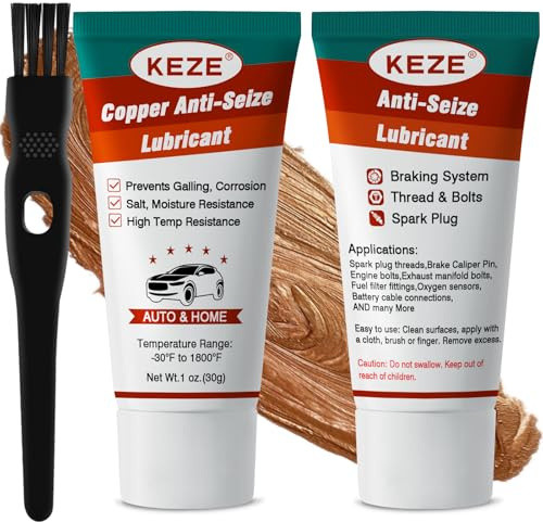 Keze Copper Antiseize Thread Lubricant Grease Rust and Corrosion Protection Heat Resistant Automotive Lubricant for Brake Pad Bolts and Nuts Spark Plug, 1 Oz-2 Pack
