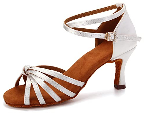 YCALCP Zapatos de Baile Latino Mujer Profesional Tango Salsa Samba Bachata Performance 7cm,LP-1217GB-Blanco-7cm,40 EU