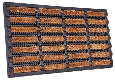 Lexell Tuff Scrape Door Mat - Heavy Duty Rubber Backing & Rotating Natural Coir Bristle Door Mats Indoor Outdoor - Non-Slip Coir Matting for Home, Office, Garden (1, 40 x 60 cm)