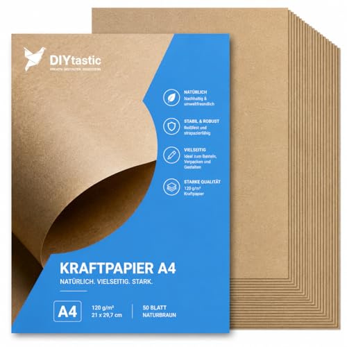100 feuilles de papier kraft brun, 160 g/m², fabriqué à partir de papier naturel durable – idéal pour le bricolage et l'impression – papier cartonné épais et de construction.