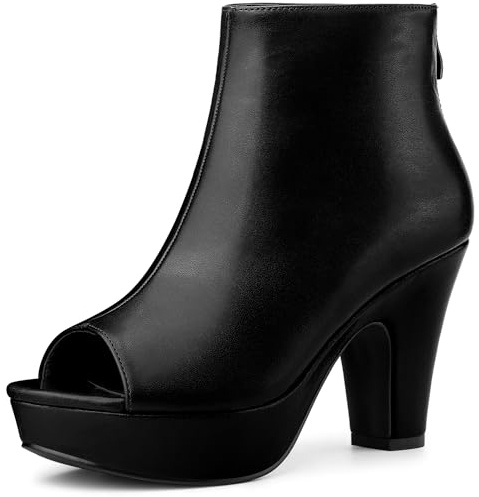 Allegra K Women's Peep Toe Platform Back Zip Chunky Heel Ankle Boots Black 5.5 UK/Label Size 7.5 US
