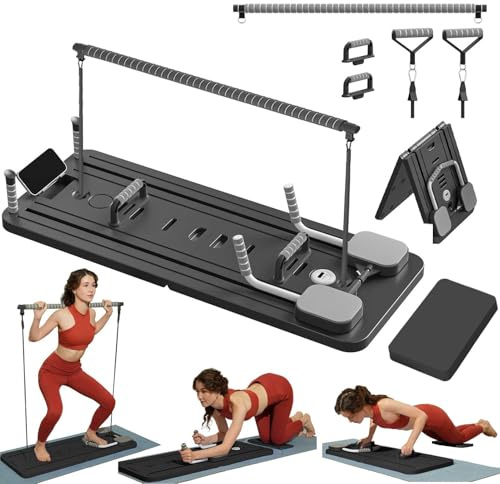 ExeractFit ExeractFit Reformer Pilates per Casa Pilates Board Kit con Barra per Pilate e Fasce di Resistenza Tavola Pilate Multifunzionale Rullo per Addominali Machine(Nero)