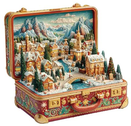 KAAYEE Puzzles en Bois, Paysage-Valise—Noël Wooden Puzzle Adulte, Puzzle Forme Animaux, avec Boîte-Cadeau en Bois