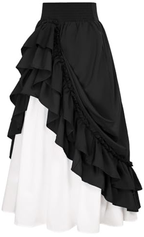 Eauptffy Jupe de Renaissance pour femme - Jupe longue vintage victorienne - Costume d'Halloween - Jupe longue médiévale - Jupe gothique à volants - Jupe de pirate steampunk - Taille haute - Jupe