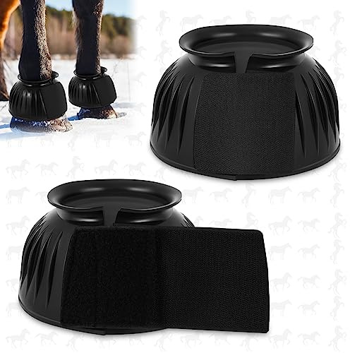 Abbylike Bell Boots for Horses 1 Pair/2 Pair Available, Protect Against Hoof Impact Trauma, Rubber Bell Boots Horse Care for Turnout, No Rub Design Wrap Hook and Loop(XXL,Black,1 Pair)