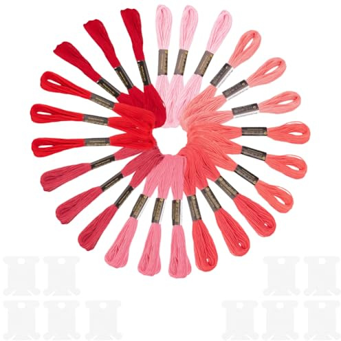 CABODYALS 24 madeja de 6 hebras de Hilo de Bordar Rojo Degradado para Pulseras de la Amistad, Hilo Variegado para Punto de Cruz con Bobinas de Hilo para Coser A Mano, Tejer, Manualidades Y Coser A Cro