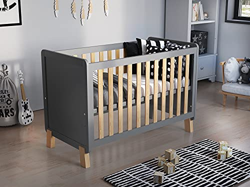 Love For Sleep Babybett Beistellbett 120x60cm Grau-Kiefer Francis Kinderbett Baby Bett Holz - Kinderbett Babybett, Mitwachsend Gitterbett Baby Bed