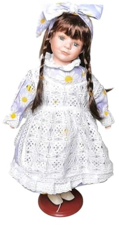 Perfeclan Porcelain Doll Decorative Figurine Birthday Gift Adorable Tabletop Ornament Girl Figure Collection for Cabinet Desk Bedroom, Purple