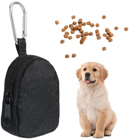 URYVAIW Borsa Porta Snack per Cani, 9x7x2,5cm Nera, Borsa per Snack a Mani Libere con Moschettone, Materiale Impermeabile, per Addestramento Canino & Passeggiate