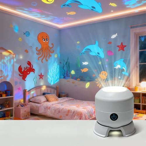 Dujuanus Proiettore di luce LED rotante dinamico per bambini, oceano, ricaricabile USB, dimmerabile, proiettore per bambini per camera da letto, Calma e relax