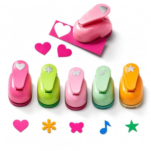 5 motif punch, craft hole punch, butterfly, heart, snowflake, star note, punch, children's shape hole punch set for DIY card making