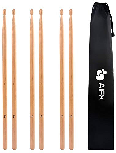 AIEX klassisch 5A Ahorn Trommelstöcke, 3 Paare, Studenten und Erwachsene, kommt mit einer wasserdichten Tasche (5A)