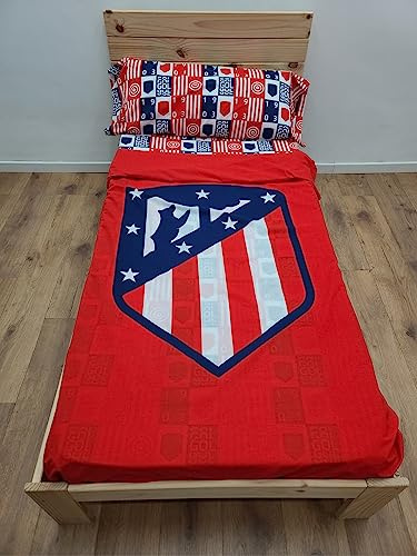 Atlético de Madrid Juego 3 Piezas (Sábana, Bajera y Funda Almohada), para Cama 90/105 cm, Multicolor, 90 x 105 cm