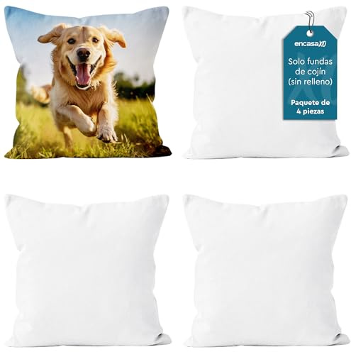 Encasa XO Throw Pillow Covers 16x16 - Sublimation Blank White 4 pc Pack with Invisible Zipper - Soft Polyester Twill Cushion Cases, suitable for DIY, Digital Printing & Painting