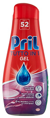 Pril Gel All in One Sciogli Grasso Detersivo Lavastoviglie Liquido Multi-Azione Sporco Difficile, Confezione da 52 lavaggi