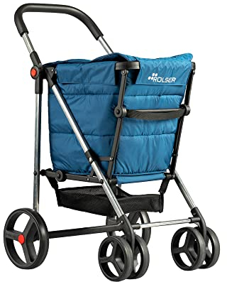 Carro Rolser Basket Polar 4 Ruedas Grandes 2 Giratorias Plegable - Marino