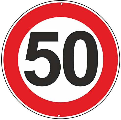 Pubblimania Vitesse maximale 50 Km Horaires signalisation routière panneau en aluminium métal rond épais 3 mm pour extérieur Ø 30 (vitesse maximale 50 Km Heures)