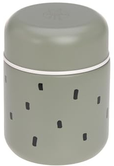 LÄSSIG Baby barn termisk låda för att hålla varm gröt mellanmål läckagesäker rostfritt stål 350 ml/matburk glad tryck ljus oliv