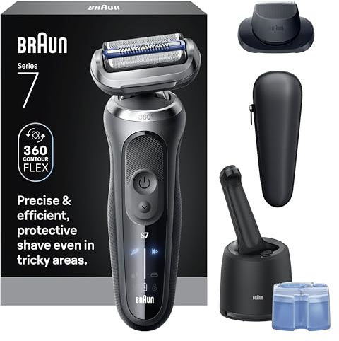 Braun Electric Shaver for Men, Series 7 7171cc, Wet & Dry Shave, Turbo & Gentle Shaving Modes, Waterproof Foil Shaver with Precision Trimmer, Space Grey, Holiday Gifts for Men