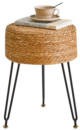 YMYNY Ottoman, Tabouret Pouf, Petit Repose-Pieds en Matériau Algue, Chaise de Coiffeuse, Tabourets de canapé, Style Pastoral, pour Salon, Chambre 32×32×45CM Natural Color HBD029N