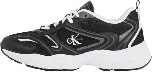 Calvin Klein Women’s Retro Tennis Mesh Sporty Runner Trainers, Black (Black/Bright White), 7
