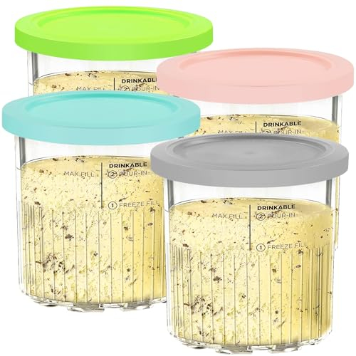 YQL 4-Pack 24oz Ice Cream Tubs with Lids - Compatible with Ninja Creami Deluxe NC501UK, Dishwasher Safe