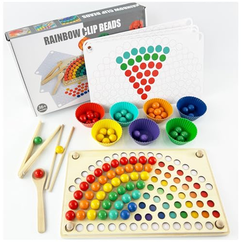ZUNIPLEX Juguetes Montessori para niños a Partir de 3 años | Juego de Insertar de Madera y Juegos educativos con Cuentas de Colores del arcoíris | Regalo Creativo para niños a Partir de 3 años