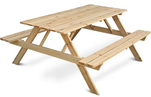 holz4home® Picknickbank aus Holz I Outdoor Sitzbank mit Tisch I Picknicktisch Massivholz Gartenmöbel I Naturholz Sitzgruppe Tisch mit Bänken I Für Garten Terrasse Gastronomie (170 cm)