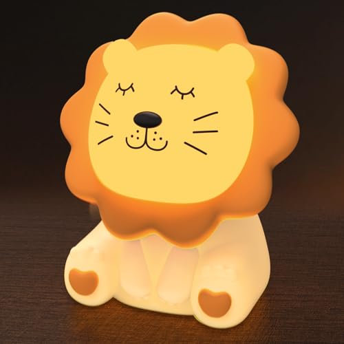 Luce Notturna Bambini Leone Luce Notte Touch Lampada Cameretta Ricaricabil con 7 Colori Morbide Regolabile Luce Allattamento Notte Anti-riflesso Lampada Comodino Amimali per Bambini Neonato Cameretta