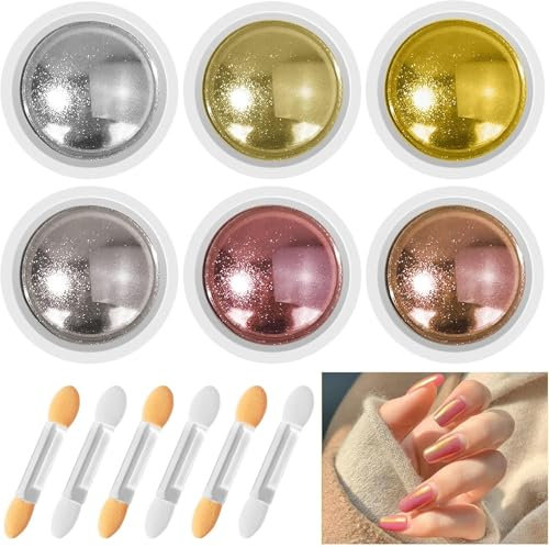 Ysimple 6-Farben Chrome Nail Powder, Chrome Pulver Nägel mit Spiegeleffekt, Metallic Chrom Pulver Laser Chromes Puder,Cromepulver Nägel für Nail Art Dekoration