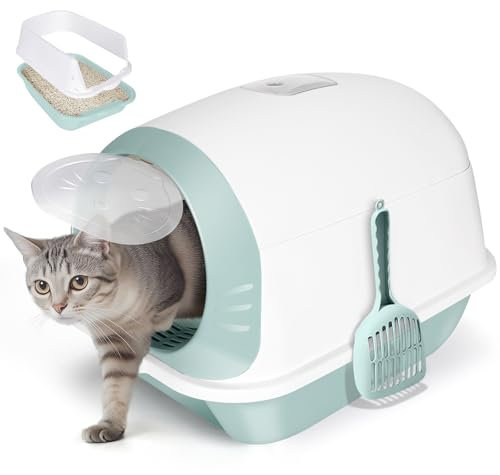 HEVOL Katzenklo mit Deckel und Aktivkohlefilter – Auslaufsichere Katzentoilette für Katzen jeden Alters – Cat Litter Box mit Schaufel – Verhindert Geruch und Streuverbreitung