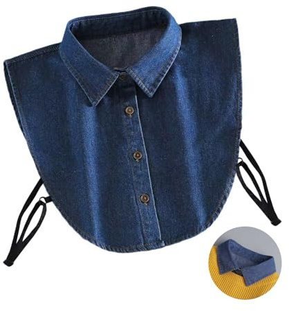 EQLEF Women's Dark Blue Denim Sleeveless Detachable Point Collar for Ladies & Girls