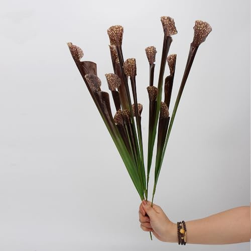 Shirfloral 4Pcs Artificial Carnivorous Pitcher Plant 21.6In Fake Sarracenia Flower Stem for Vase Home Wedding Festival Floral Decoration (Coffee)