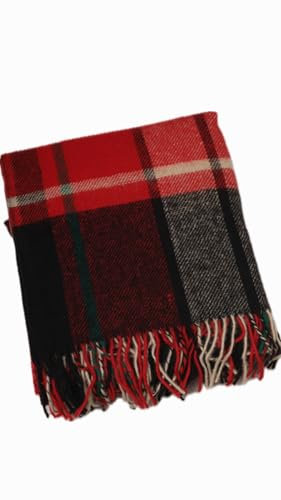 Ярослав Luxuriöse Plaid-Decke aus 100% neuseeländischer Wolle – Rot/Schwarz Kariert, Weich & Wärmend (140x200)