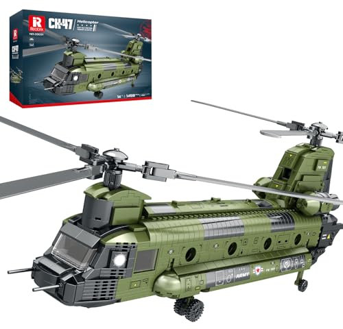 Reobrix CH-47 Hubschrauber Bausatz, Militärhubschrauber Spielzeugflugzeug Modellbausatz 33031, Ausstellungsstück oder Sammlerstück für das Homeoffice, ideales Flugzeug Spielzeuggeschenk für Erwachsene