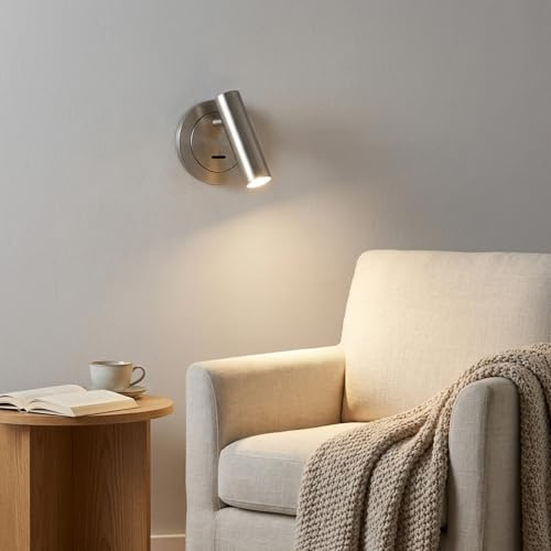 BARCELONA LED Applique da Parete LED Nickel Satinato Regolabile 3W Luce Calda 2700K, Lampada da Lettura Camera Testata Letto Scale Ristorante Bagno Stile Industriale Vintage Minimalista