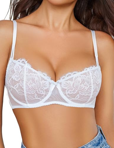 Avidlove Sujetador Push-Up Sexy de Encaje Transparente con Aros para Mujer Cómodo y Clásico Sin Relleno para Uso Diario