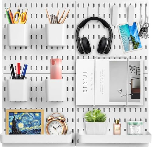 Yuehuamech Kit combinato di 4 pannelli forati, organizer da parete con bidoni, ripiani e ganci, per artigianato, organizzazione, ornamenti, esposizione, vivaio, 30 cm