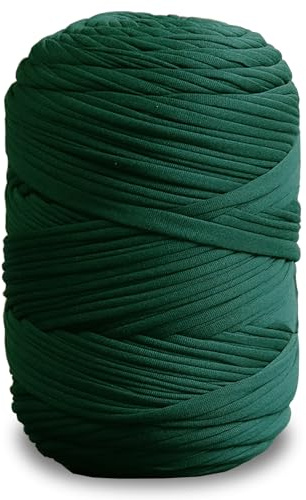 NOTIONSLAND 400 g de fil T-shirt, fil à tricoter, en tissu, fil à crocheter pour sac, panier, couverture, décoration de la maison – Fils unis vert forêt