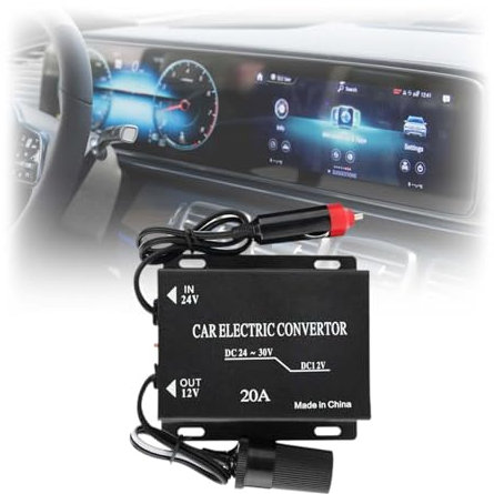 20A, Convertisseur de Tension 24V vers 12V, Convertisseur de Puissance, Transformateur 24 V vers 12 V, Adaptateur 24V vers 12V, Convertisseur d'alimentation pour Voiture, avec Prise Allume-Cigare
