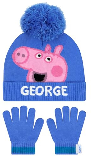 Peppa Pig Set Cappello E Guanti Invernali, Set Guanti E Cappellino Bambino George Pig, Taglia Unica Blu