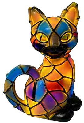 higyee Lámparas LED De Noche Con Gato - Lámpara De Mesa Decorativa De Resina Con Forma De Animal | Lámpara De Noche Con Gato En Vit-ral Para Decoraciones De Halloween Para El Dormitorio Del Hogar (A)