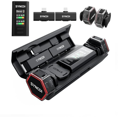 SYNCO G4 Wireless Lavalier Microphone System 2.4G with 200M Range 2.0 Noise Cancellation,Magnetic Clip Design,Portable Charging Case 8H Mini Mic for Broadcasting Vlog Stream YouTube DSLR Smartphone