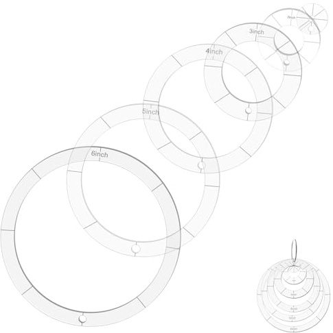 6 PCS Circle Quilting Acrylic Template Set, 1/2/3/4/5/6 Inch Diameter Circle Ruler Sewing Stencils Quilting Template with Binder Rings Clear Quilt Arc Cutter Ruler for Patchwork DIY Crafts